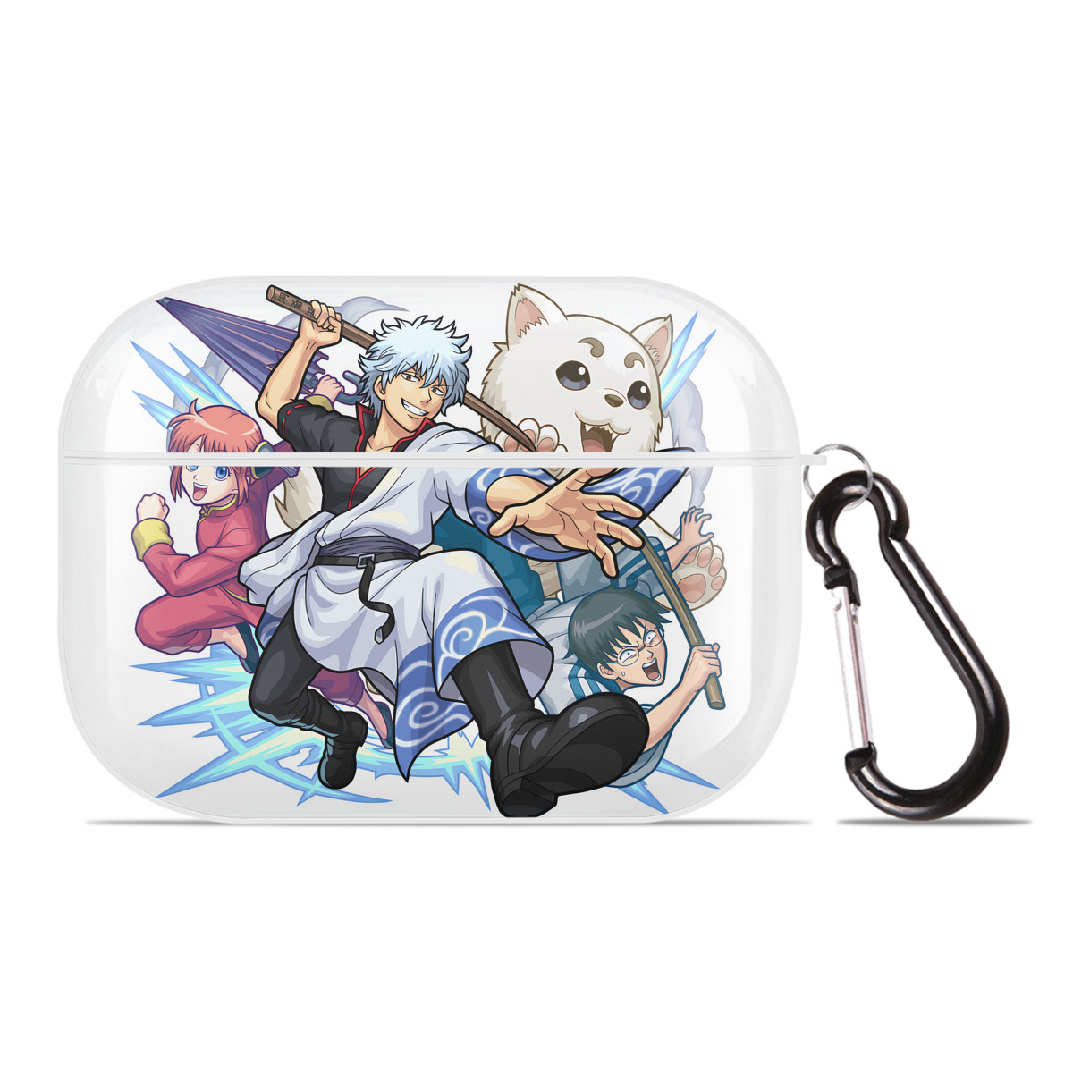 （画像用） ぎんたま 坂田銀時（さかたぎんとき） 神楽 志村新八（しむら しんぱち） GINTAMA Sakata Gintoki Kagura Shimura Shinpachi 【AirPods Pro用】ハードシェル保護ケース 耐衝撃・防指紋・カラビナ付き商品仕様