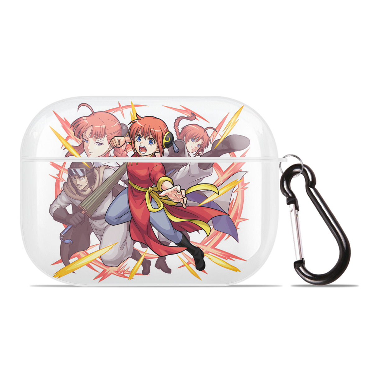 （画像用） ぎんたま 坂田銀時（さかたぎんとき） 神楽 志村新八（しむら しんぱち） GINTAMA Sakata Gintoki Kagura Shimura Shinpachi 【AirPods Pro用】ハードシェル保護ケース 耐衝撃・防指紋・カラビナ付き商品仕様