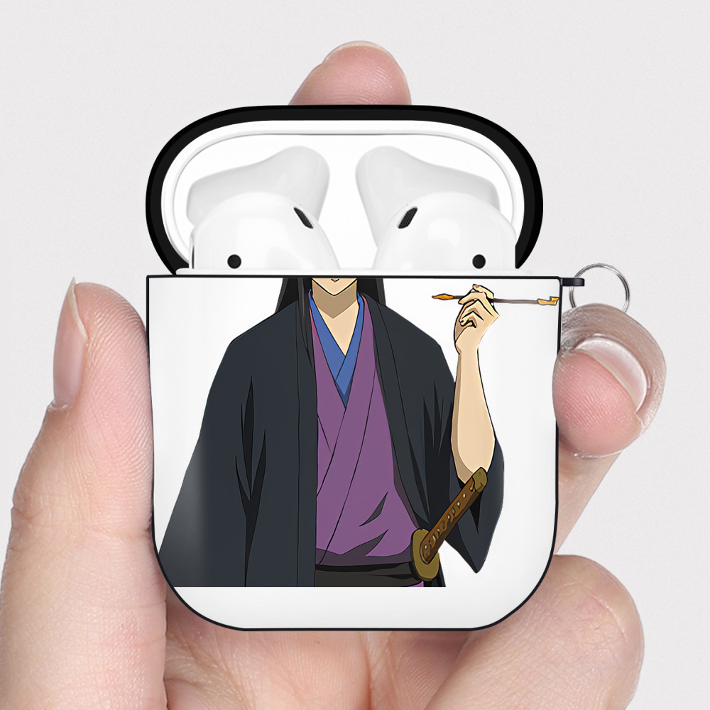 （画像用） ぎんたま 坂田銀時（さかたぎんとき） 神楽 志村新八（しむら しんぱち） GINTAMA Sakata Gintoki Kagura Shimura Shinpachi AirPods 第2世代保護ケース ハードシェル ブラック 耐衝撃・防指紋・カラビナ付き