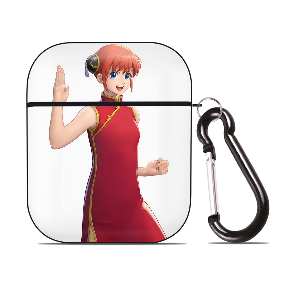 （画像用） ぎんたま 坂田銀時（さかたぎんとき） 神楽 志村新八（しむら しんぱち） GINTAMA Sakata Gintoki Kagura Shimura Shinpachi AirPods 第2世代保護ケース ハードシェル ブラック 耐衝撃・防指紋・カラビナ付き