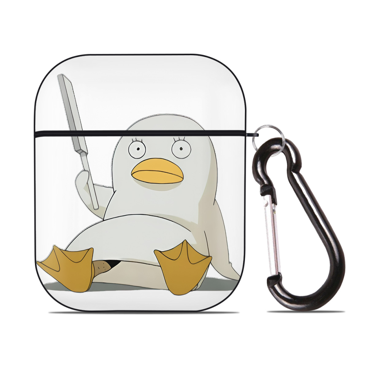 （画像用） ぎんたま 坂田銀時（さかたぎんとき） 神楽 志村新八（しむら しんぱち） GINTAMA Sakata Gintoki Kagura Shimura Shinpachi AirPods 第2世代保護ケース ハードシェル ブラック 耐衝撃・防指紋・カラビナ付き