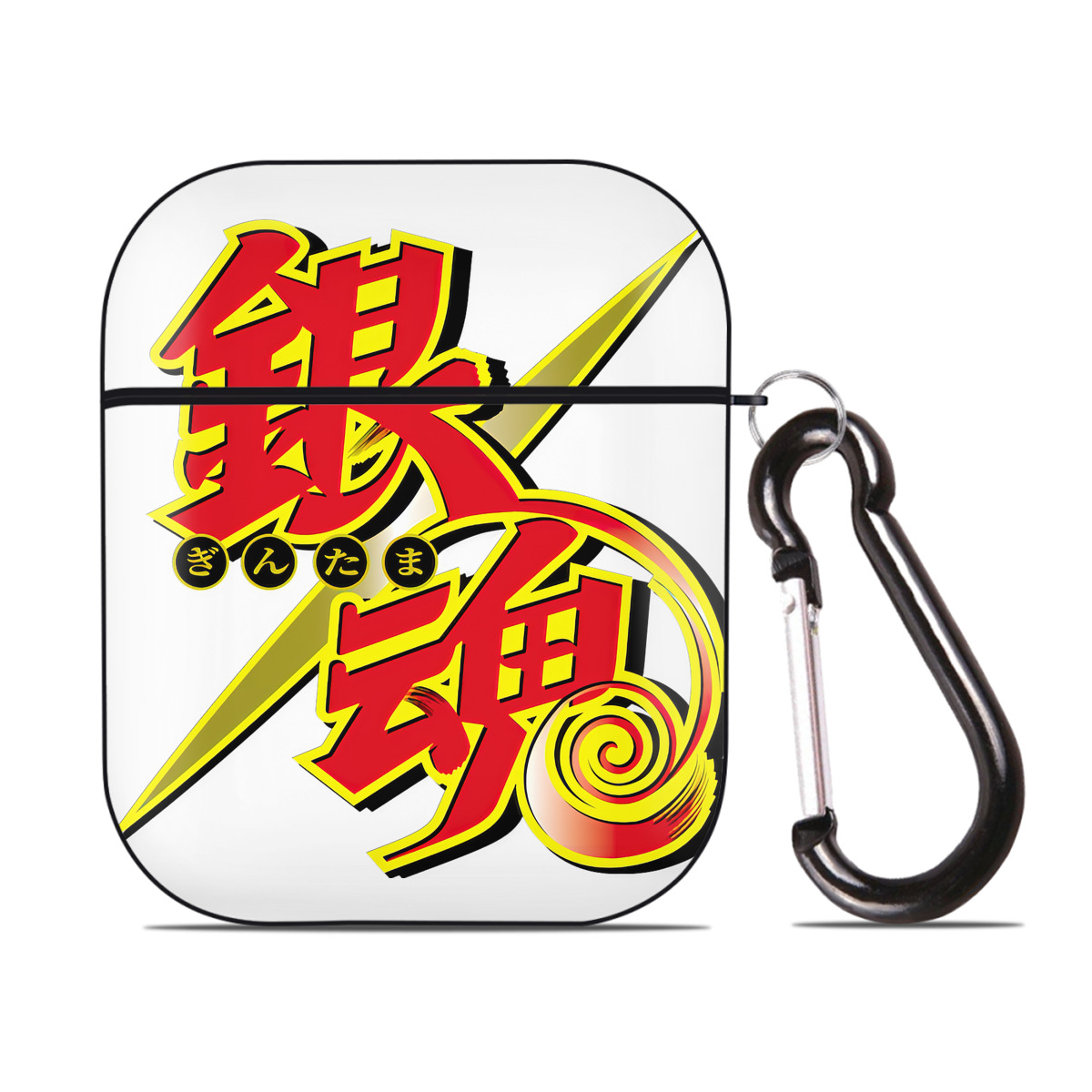 （画像用） ぎんたま 坂田銀時（さかたぎんとき） 神楽 志村新八（しむら しんぱち） GINTAMA Sakata Gintoki Kagura Shimura Shinpachi AirPods 第2世代保護ケース ハードシェル ブラック 耐衝撃・防指紋・カラビナ付き