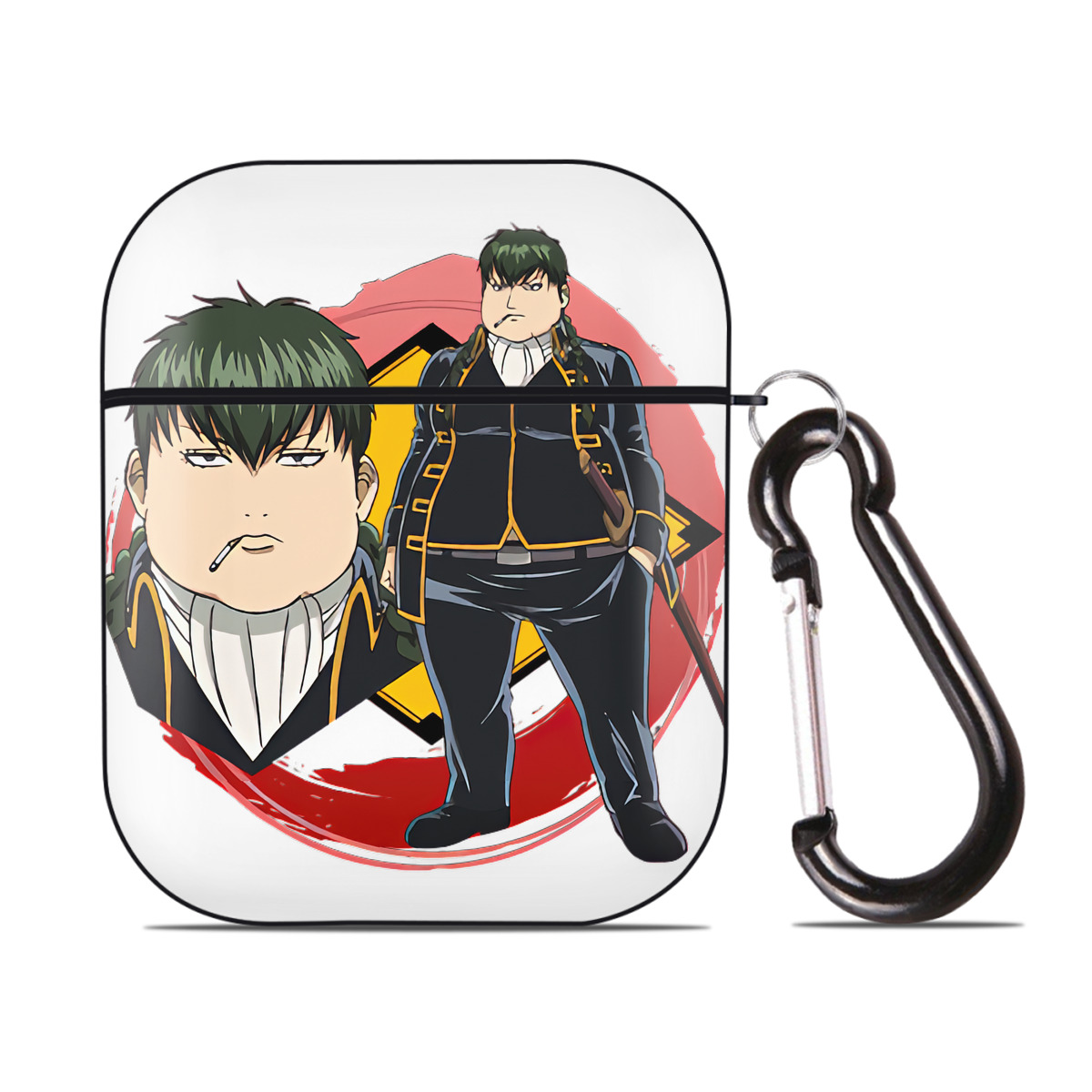 （画像用） ぎんたま 坂田銀時（さかたぎんとき） 神楽 志村新八（しむら しんぱち） GINTAMA Sakata Gintoki Kagura Shimura Shinpachi AirPods 第2世代保護ケース ハードシェル ブラック 耐衝撃・防指紋・カラビナ付き