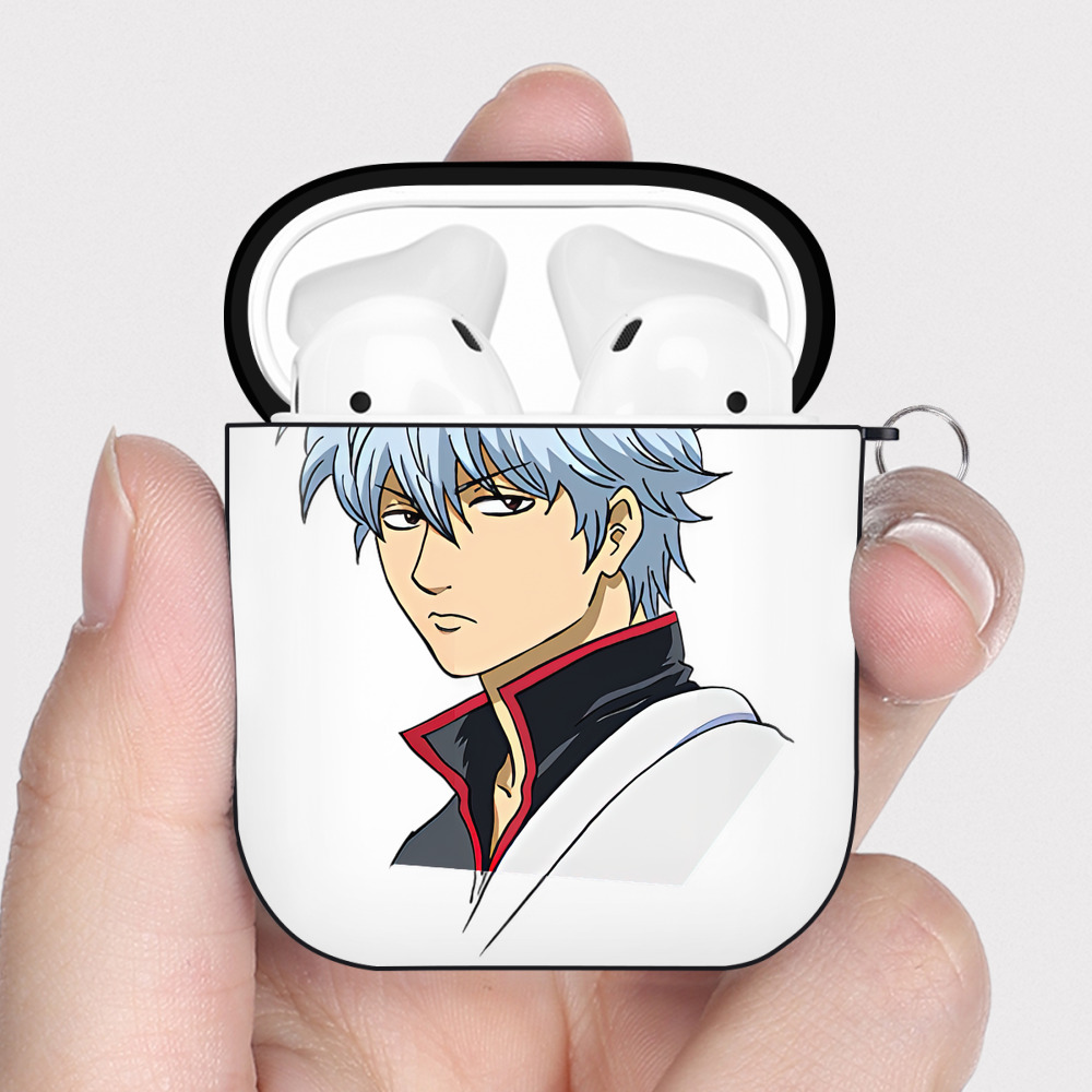 （画像用） ぎんたま 坂田銀時（さかたぎんとき） 神楽 志村新八（しむら しんぱち） GINTAMA Sakata Gintoki Kagura Shimura Shinpachi AirPods 第2世代保護ケース ハードシェル ブラック 耐衝撃・防指紋・カラビナ付き