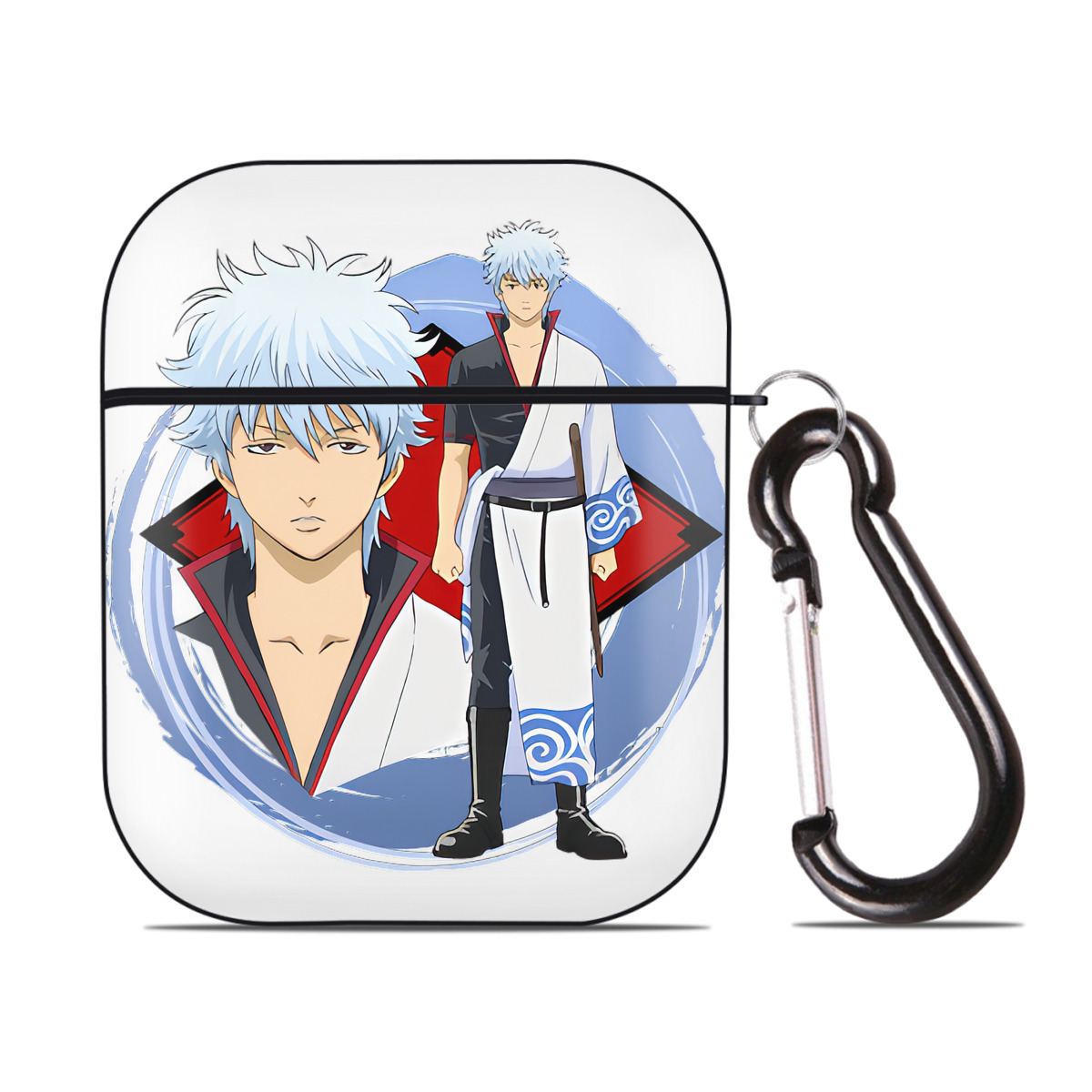 （画像用） ぎんたま 坂田銀時（さかたぎんとき） 神楽 志村新八（しむら しんぱち） GINTAMA Sakata Gintoki Kagura Shimura Shinpachi AirPods 第2世代保護ケース ハードシェル ブラック 耐衝撃・防指紋・カラビナ付き