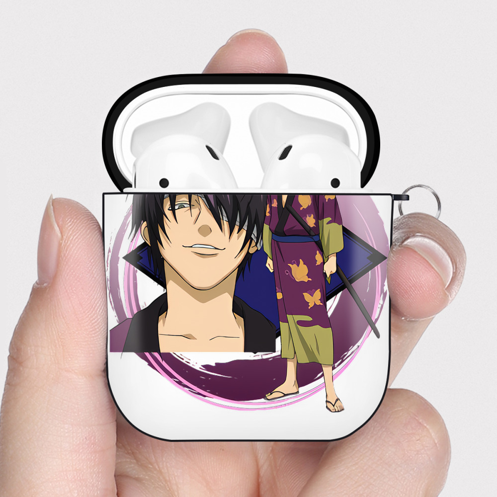 （画像用） ぎんたま 坂田銀時（さかたぎんとき） 神楽 志村新八（しむら しんぱち） GINTAMA Sakata Gintoki Kagura Shimura Shinpachi AirPods 第2世代保護ケース ハードシェル ブラック 耐衝撃・防指紋・カラビナ付き
