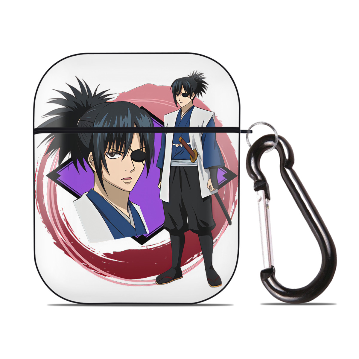 （画像用） ぎんたま 坂田銀時（さかたぎんとき） 神楽 志村新八（しむら しんぱち） GINTAMA Sakata Gintoki Kagura Shimura Shinpachi AirPods 第2世代保護ケース ハードシェル ブラック 耐衝撃・防指紋・カラビナ付き