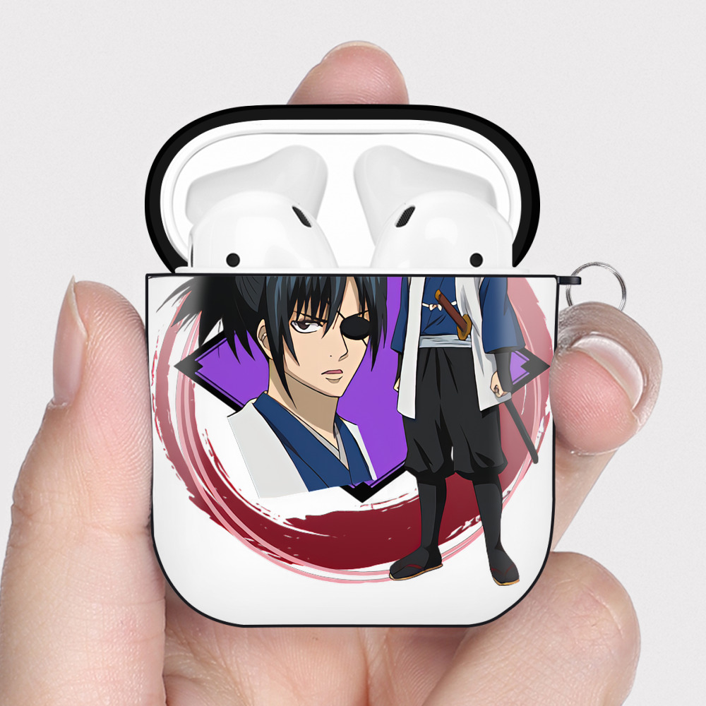 （画像用） ぎんたま 坂田銀時（さかたぎんとき） 神楽 志村新八（しむら しんぱち） GINTAMA Sakata Gintoki Kagura Shimura Shinpachi AirPods 第2世代保護ケース ハードシェル ブラック 耐衝撃・防指紋・カラビナ付き