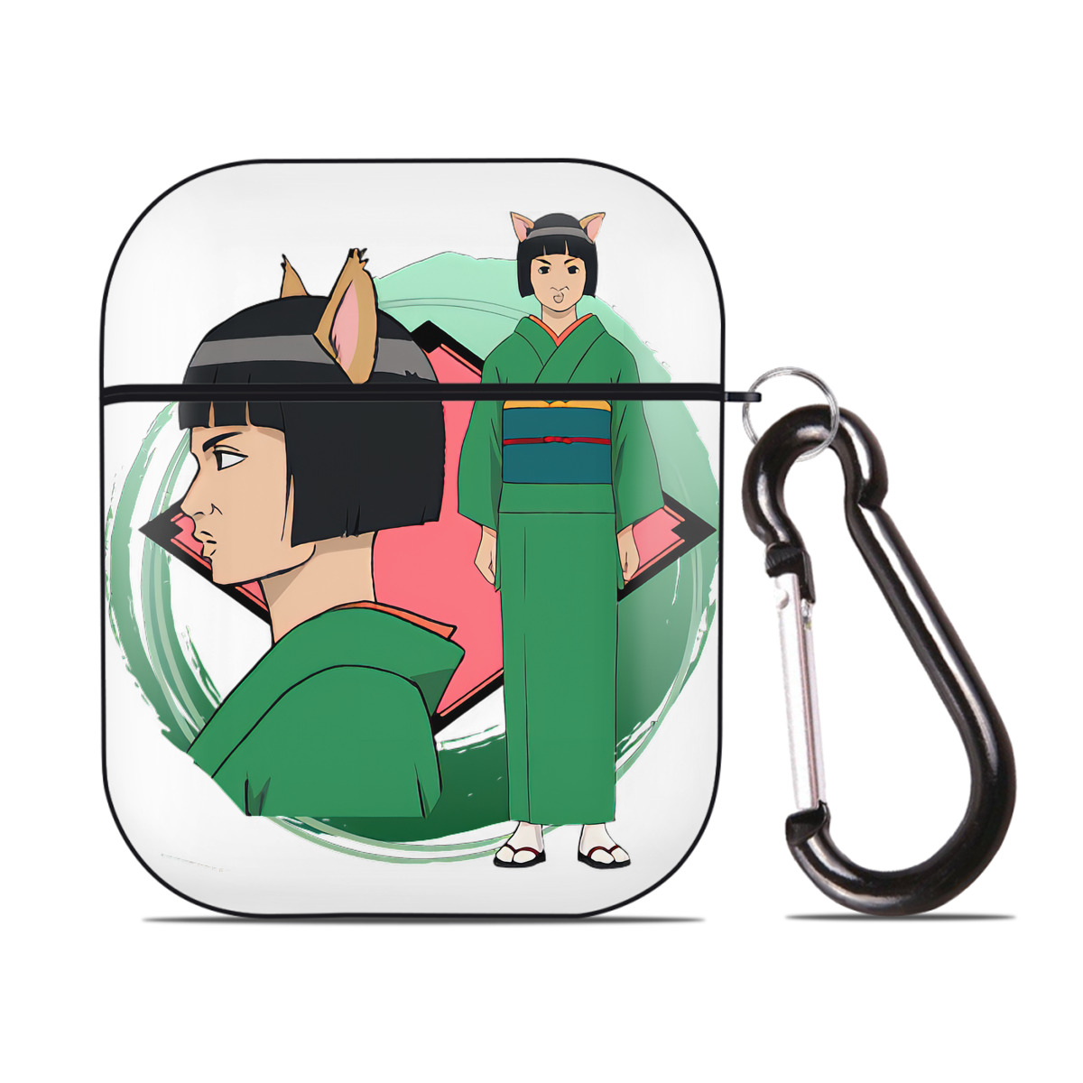 （画像用） ぎんたま 坂田銀時（さかたぎんとき） 神楽 志村新八（しむら しんぱち） GINTAMA Sakata Gintoki Kagura Shimura Shinpachi AirPods 第2世代保護ケース ハードシェル ブラック 耐衝撃・防指紋・カラビナ付き