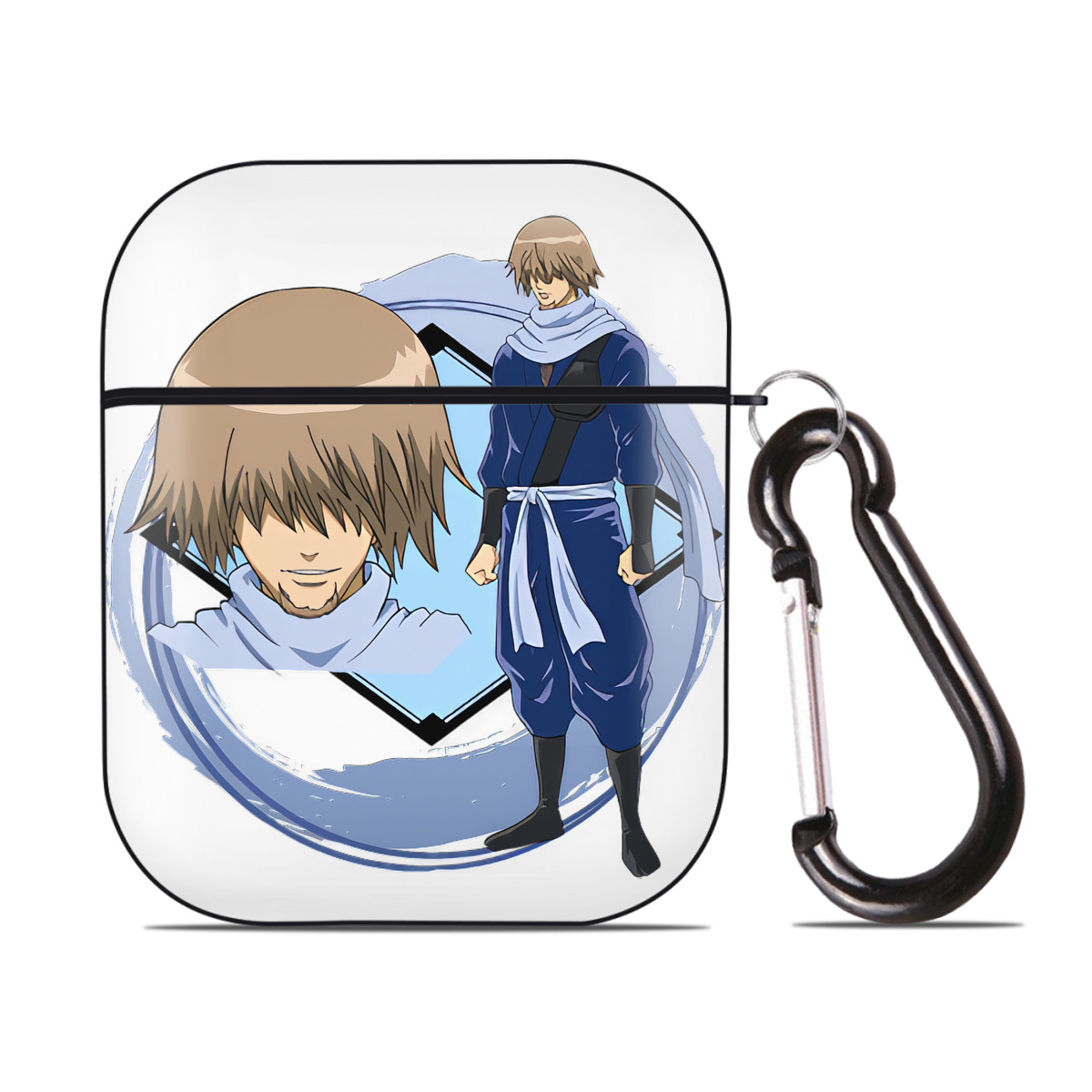 （画像用） ぎんたま 坂田銀時（さかたぎんとき） 神楽 志村新八（しむら しんぱち） GINTAMA Sakata Gintoki Kagura Shimura Shinpachi AirPods 第2世代保護ケース ハードシェル ブラック 耐衝撃・防指紋・カラビナ付き
