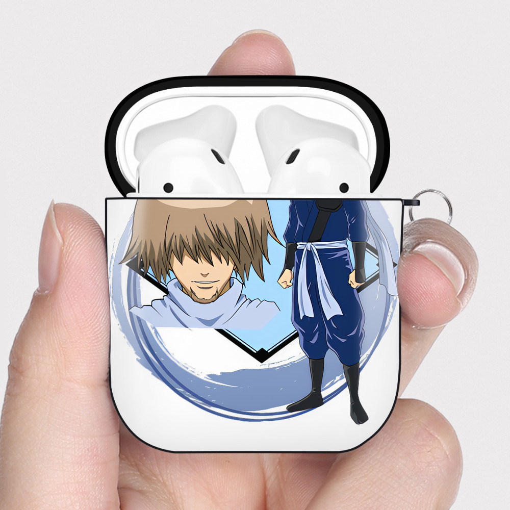 （画像用） ぎんたま 坂田銀時（さかたぎんとき） 神楽 志村新八（しむら しんぱち） GINTAMA Sakata Gintoki Kagura Shimura Shinpachi AirPods 第2世代保護ケース ハードシェル ブラック 耐衝撃・防指紋・カラビナ付き