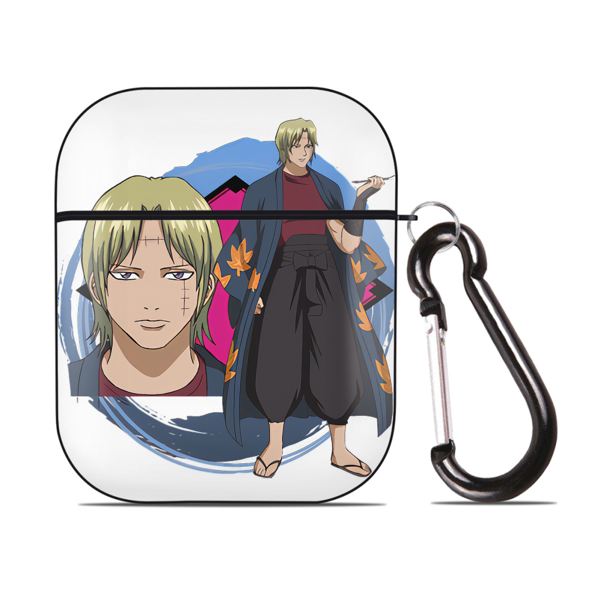 （画像用） ぎんたま 坂田銀時（さかたぎんとき） 神楽 志村新八（しむら しんぱち） GINTAMA Sakata Gintoki Kagura Shimura Shinpachi AirPods 第2世代保護ケース ハードシェル ブラック 耐衝撃・防指紋・カラビナ付き