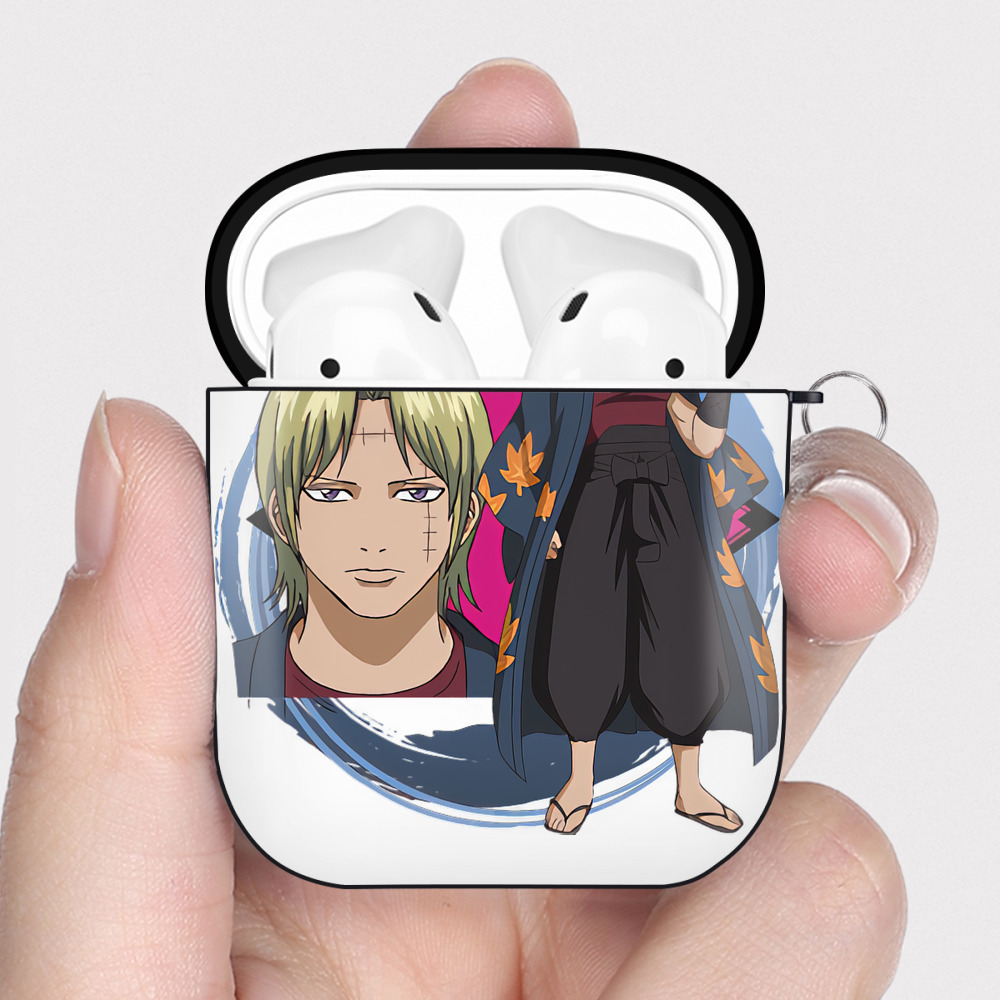 （画像用） ぎんたま 坂田銀時（さかたぎんとき） 神楽 志村新八（しむら しんぱち） GINTAMA Sakata Gintoki Kagura Shimura Shinpachi AirPods 第2世代保護ケース ハードシェル ブラック 耐衝撃・防指紋・カラビナ付き