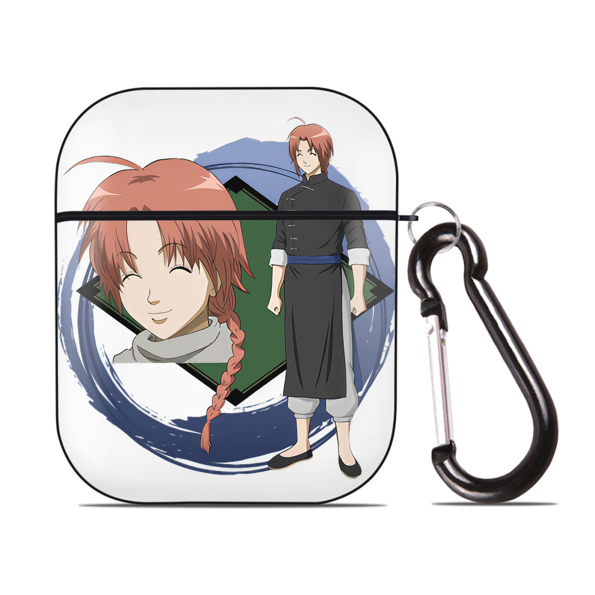 （画像用） ぎんたま 坂田銀時（さかたぎんとき） 神楽 志村新八（しむら しんぱち） GINTAMA Sakata Gintoki Kagura Shimura Shinpachi AirPods 第2世代保護ケース ハードシェル ブラック 耐衝撃・防指紋・カラビナ付き