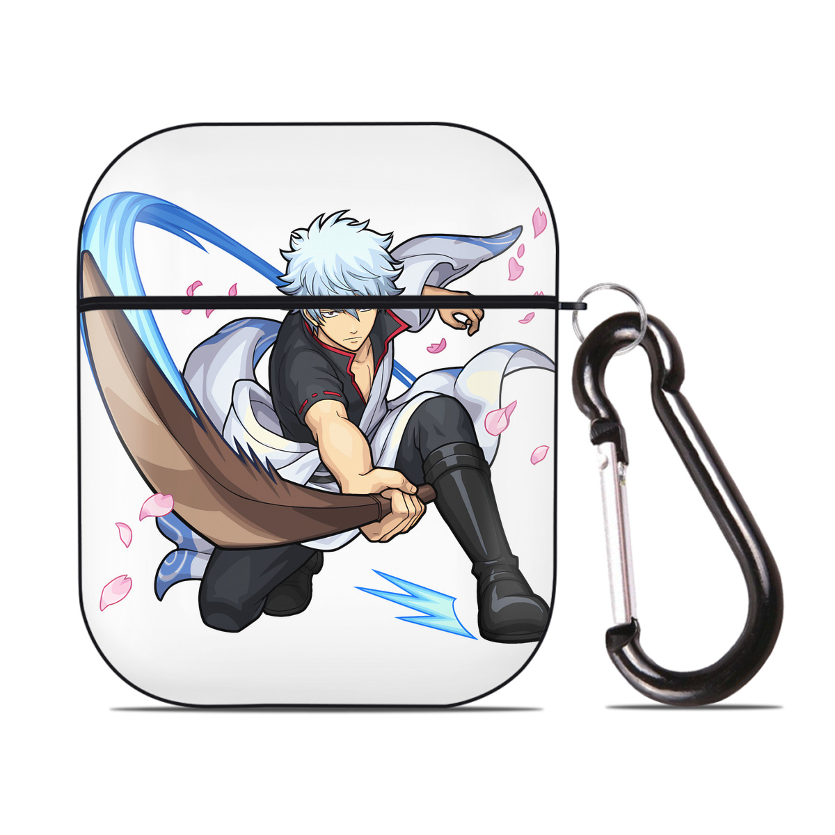 （画像用） ぎんたま 坂田銀時（さかたぎんとき） 神楽 志村新八（しむら しんぱち） GINTAMA Sakata Gintoki Kagura Shimura Shinpachi AirPods 第2世代保護ケース ハードシェル ブラック 耐衝撃・防指紋・カラビナ付き