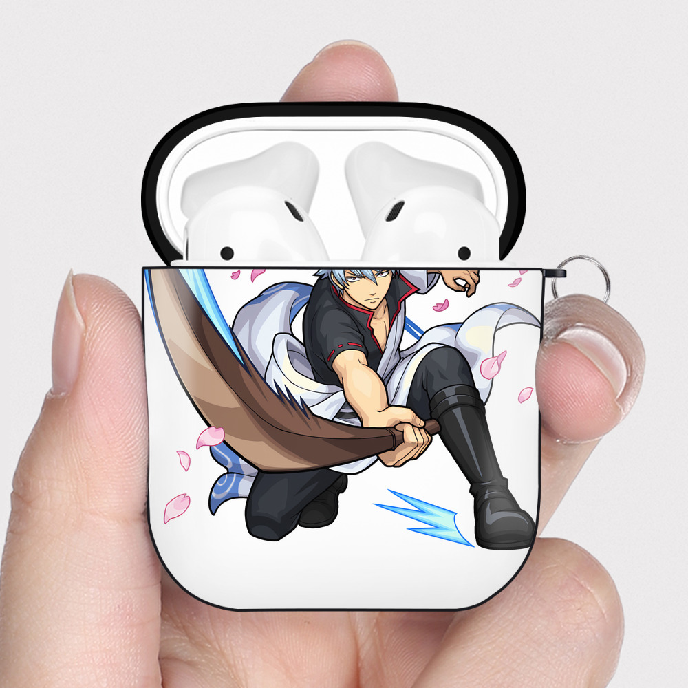 （画像用） ぎんたま 坂田銀時（さかたぎんとき） 神楽 志村新八（しむら しんぱち） GINTAMA Sakata Gintoki Kagura Shimura Shinpachi AirPods 第2世代保護ケース ハードシェル ブラック 耐衝撃・防指紋・カラビナ付き