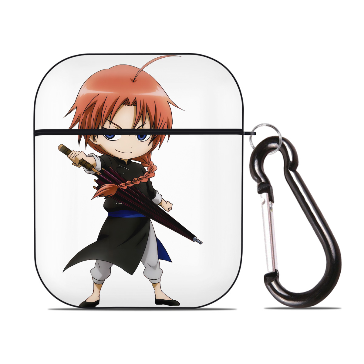 （画像用） ぎんたま 坂田銀時（さかたぎんとき） 神楽 志村新八（しむら しんぱち） GINTAMA Sakata Gintoki Kagura Shimura Shinpachi AirPods 第2世代保護ケース ハードシェル ブラック 耐衝撃・防指紋・カラビナ付き