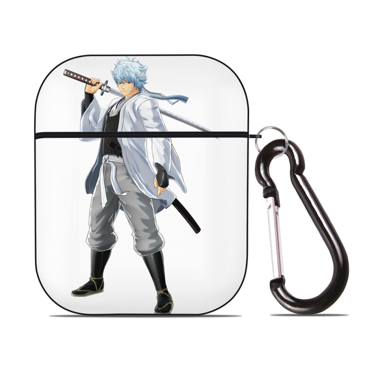 （画像用） ぎんたま 坂田銀時（さかたぎんとき） 神楽 志村新八（しむら しんぱち） GINTAMA Sakata Gintoki Kagura Shimura Shinpachi AirPods 第2世代保護ケース ハードシェル ブラック 耐衝撃・防指紋・カラビナ付き