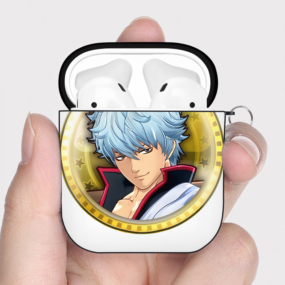 （画像用） ぎんたま 坂田銀時（さかたぎんとき） 神楽 志村新八（しむら しんぱち） GINTAMA Sakata Gintoki Kagura Shimura Shinpachi AirPods 第2世代保護ケース ハードシェル ブラック 耐衝撃・防指紋・カラビナ付き