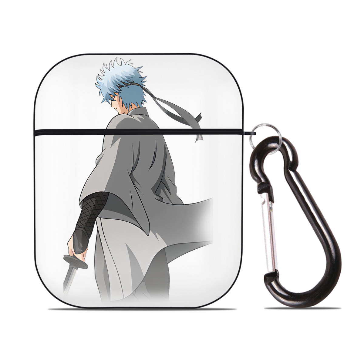 （画像用） ぎんたま 坂田銀時（さかたぎんとき） 神楽 志村新八（しむら しんぱち） GINTAMA Sakata Gintoki Kagura Shimura Shinpachi AirPods 第2世代保護ケース ハードシェル ブラック 耐衝撃・防指紋・カラビナ付き