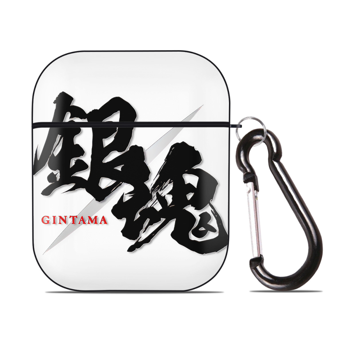 （画像用） ぎんたま 坂田銀時（さかたぎんとき） 神楽 志村新八（しむら しんぱち） GINTAMA Sakata Gintoki Kagura Shimura Shinpachi AirPods 第2世代保護ケース ハードシェル ブラック 耐衝撃・防指紋・カラビナ付き