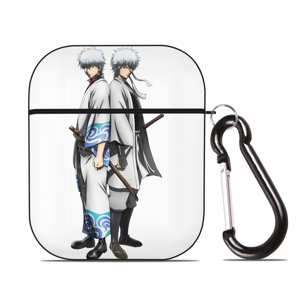 （画像用） ぎんたま 坂田銀時（さかたぎんとき） 神楽 志村新八（しむら しんぱち） GINTAMA Sakata Gintoki Kagura Shimura Shinpachi AirPods 第2世代保護ケース ハードシェル ブラック 耐衝撃・防指紋・カラビナ付き
