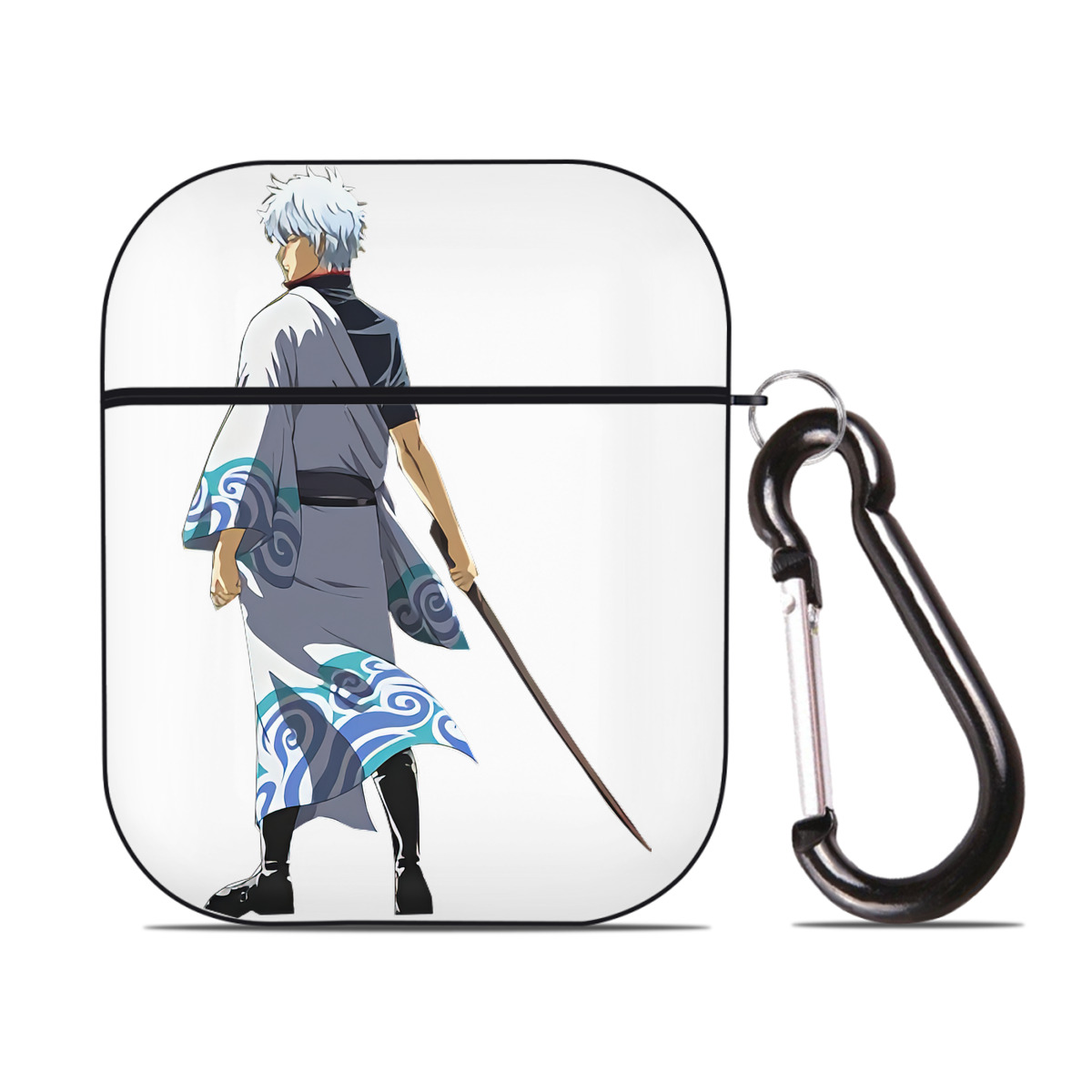（画像用） ぎんたま 坂田銀時（さかたぎんとき） 神楽 志村新八（しむら しんぱち） GINTAMA Sakata Gintoki Kagura Shimura Shinpachi AirPods 第2世代保護ケース ハードシェル ブラック 耐衝撃・防指紋・カラビナ付き