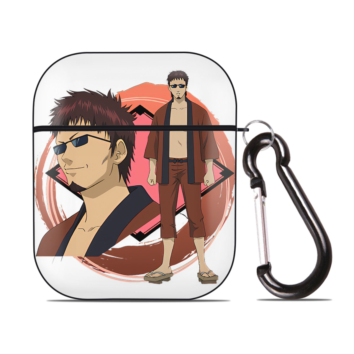 （画像用） ぎんたま 坂田銀時（さかたぎんとき） 神楽 志村新八（しむら しんぱち） GINTAMA Sakata Gintoki Kagura Shimura Shinpachi AirPods 第2世代保護ケース ハードシェル ブラック 耐衝撃・防指紋・カラビナ付き