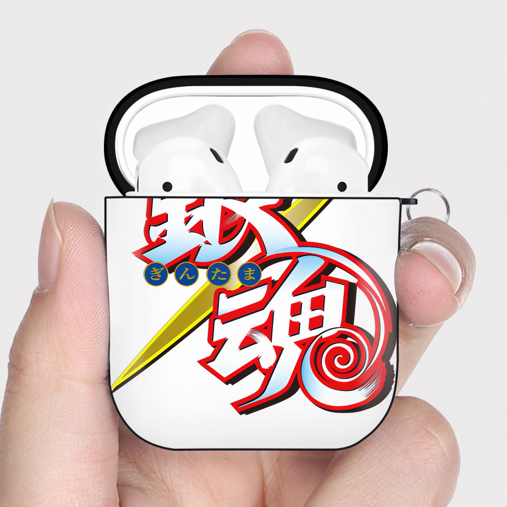 （画像用） ぎんたま 坂田銀時（さかたぎんとき） 神楽 志村新八（しむら しんぱち） GINTAMA Sakata Gintoki Kagura Shimura Shinpachi AirPods 第2世代保護ケース ハードシェル ブラック 耐衝撃・防指紋・カラビナ付き