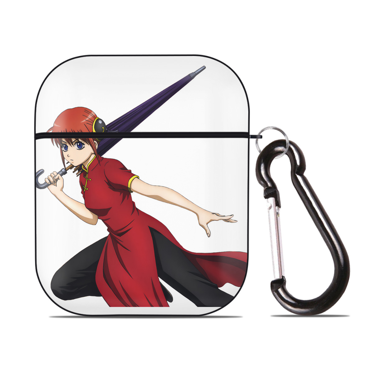 （画像用） ぎんたま 坂田銀時（さかたぎんとき） 神楽 志村新八（しむら しんぱち） GINTAMA Sakata Gintoki Kagura Shimura Shinpachi AirPods 第2世代保護ケース ハードシェル ブラック 耐衝撃・防指紋・カラビナ付き