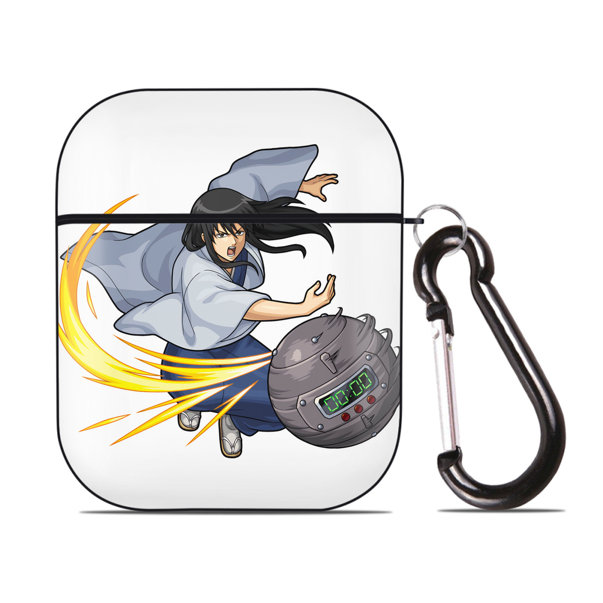 （画像用） ぎんたま 坂田銀時（さかたぎんとき） 神楽 志村新八（しむら しんぱち） GINTAMA Sakata Gintoki Kagura Shimura Shinpachi AirPods 第2世代保護ケース ハードシェル ブラック 耐衝撃・防指紋・カラビナ付き
