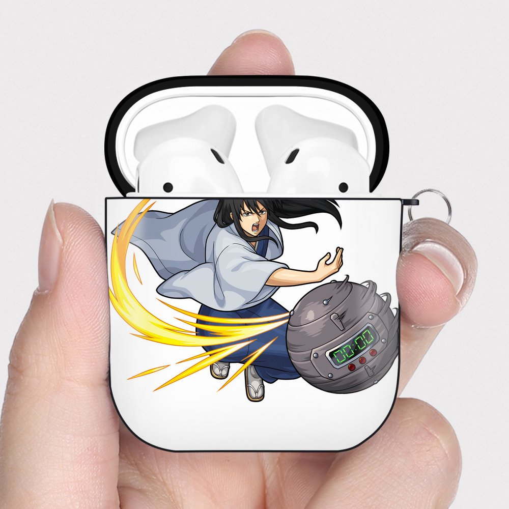 （画像用） ぎんたま 坂田銀時（さかたぎんとき） 神楽 志村新八（しむら しんぱち） GINTAMA Sakata Gintoki Kagura Shimura Shinpachi AirPods 第2世代保護ケース ハードシェル ブラック 耐衝撃・防指紋・カラビナ付き