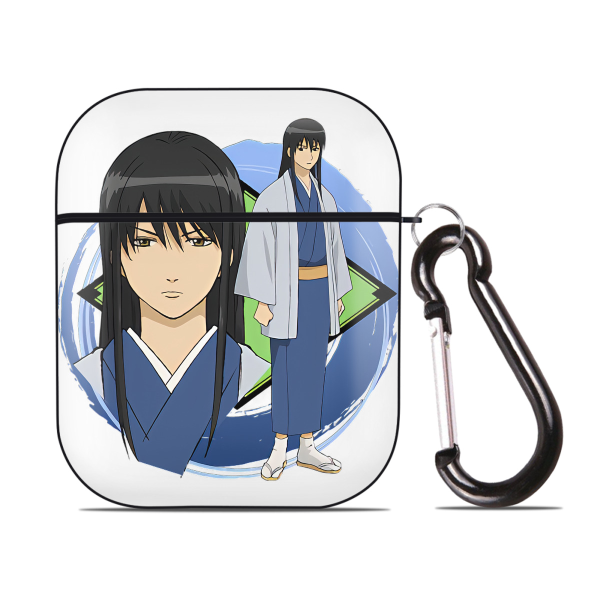 （画像用） ぎんたま 坂田銀時（さかたぎんとき） 神楽 志村新八（しむら しんぱち） GINTAMA Sakata Gintoki Kagura Shimura Shinpachi AirPods 第2世代保護ケース ハードシェル ブラック 耐衝撃・防指紋・カラビナ付き