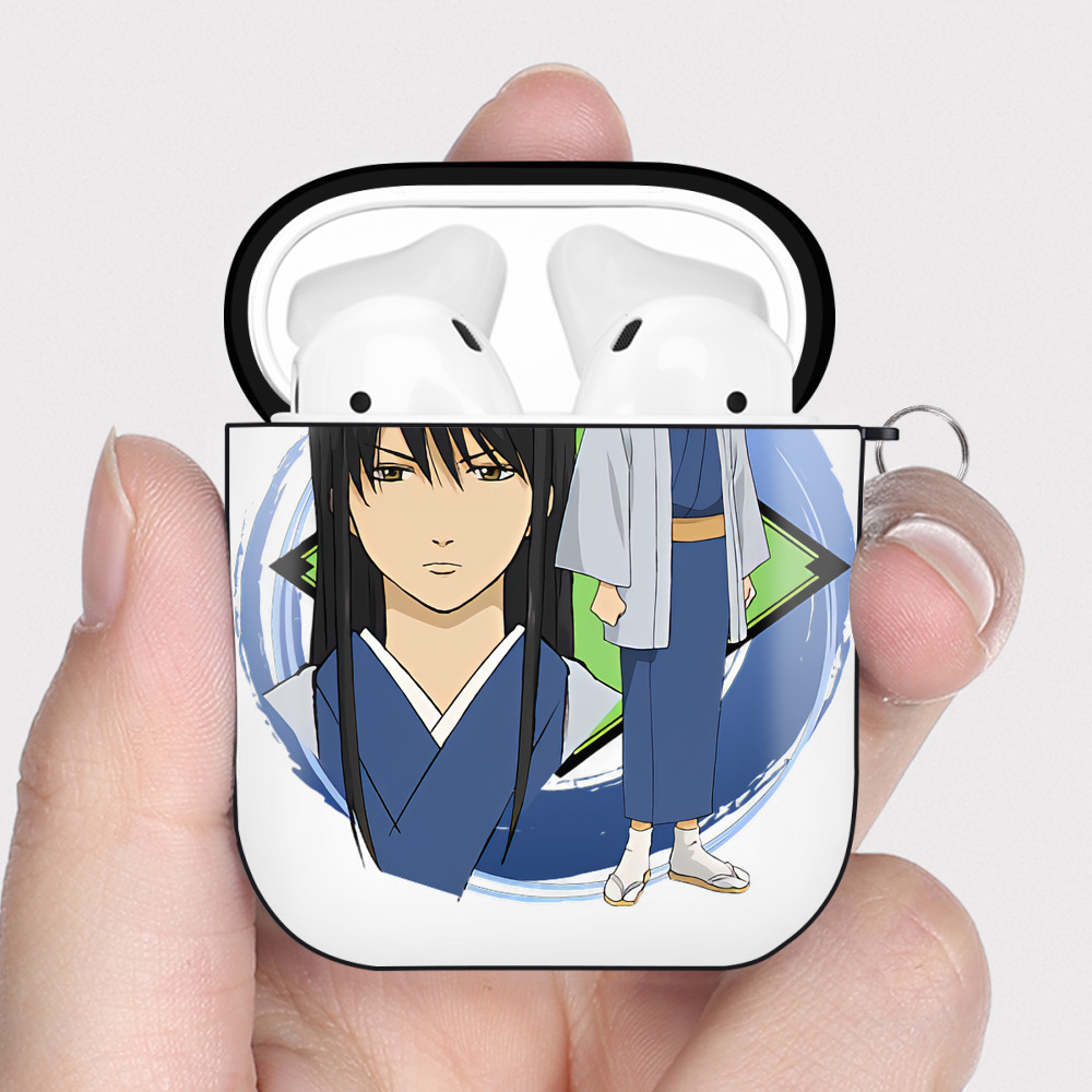 （画像用） ぎんたま 坂田銀時（さかたぎんとき） 神楽 志村新八（しむら しんぱち） GINTAMA Sakata Gintoki Kagura Shimura Shinpachi AirPods 第2世代保護ケース ハードシェル ブラック 耐衝撃・防指紋・カラビナ付き