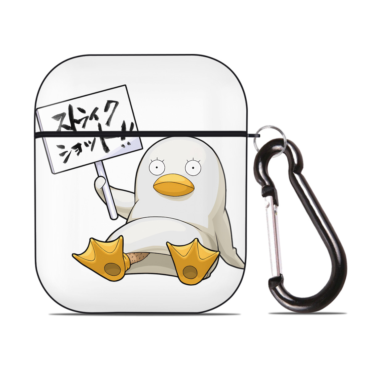 （画像用） ぎんたま 坂田銀時（さかたぎんとき） 神楽 志村新八（しむら しんぱち） GINTAMA Sakata Gintoki Kagura Shimura Shinpachi AirPods 第2世代保護ケース ハードシェル ブラック 耐衝撃・防指紋・カラビナ付き