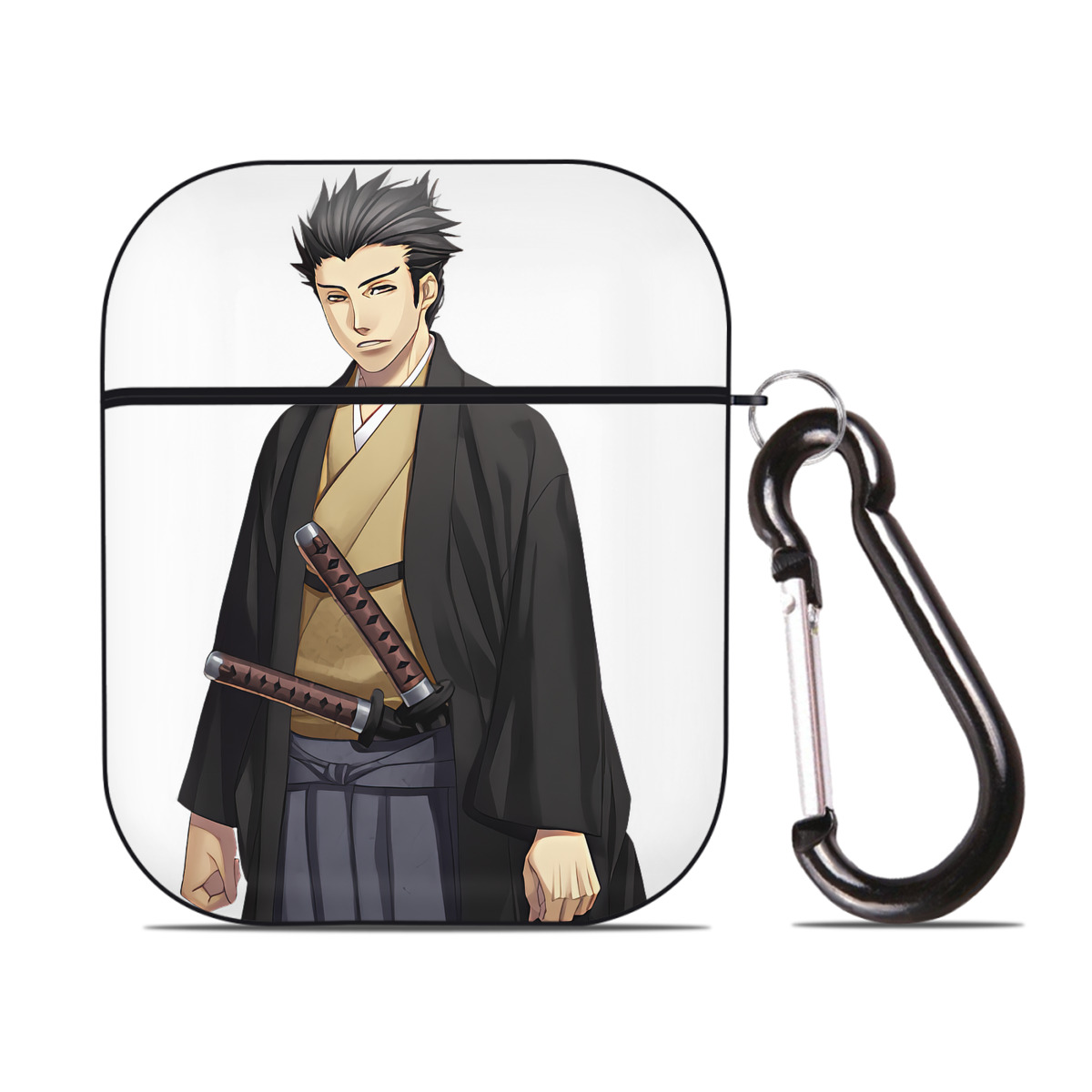 （画像用） ぎんたま 坂田銀時（さかたぎんとき） 神楽 志村新八（しむら しんぱち） GINTAMA Sakata Gintoki Kagura Shimura Shinpachi AirPods 第2世代保護ケース ハードシェル ブラック 耐衝撃・防指紋・カラビナ付き