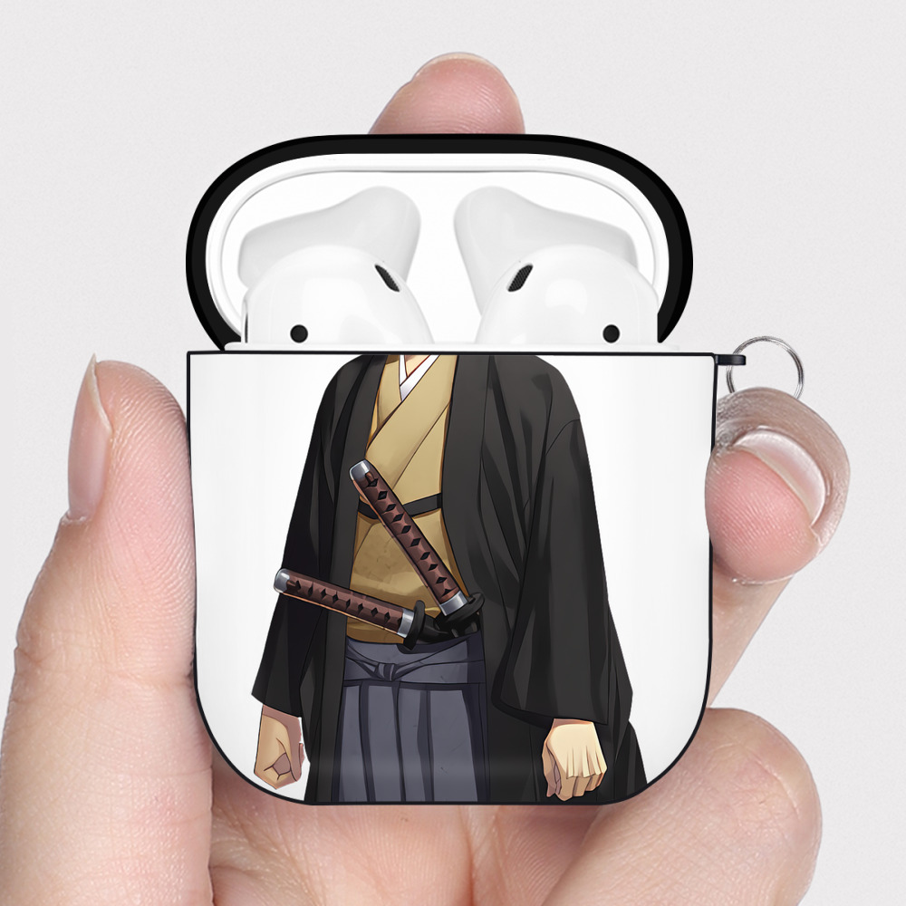 （画像用） ぎんたま 坂田銀時（さかたぎんとき） 神楽 志村新八（しむら しんぱち） GINTAMA Sakata Gintoki Kagura Shimura Shinpachi AirPods 第2世代保護ケース ハードシェル ブラック 耐衝撃・防指紋・カラビナ付き