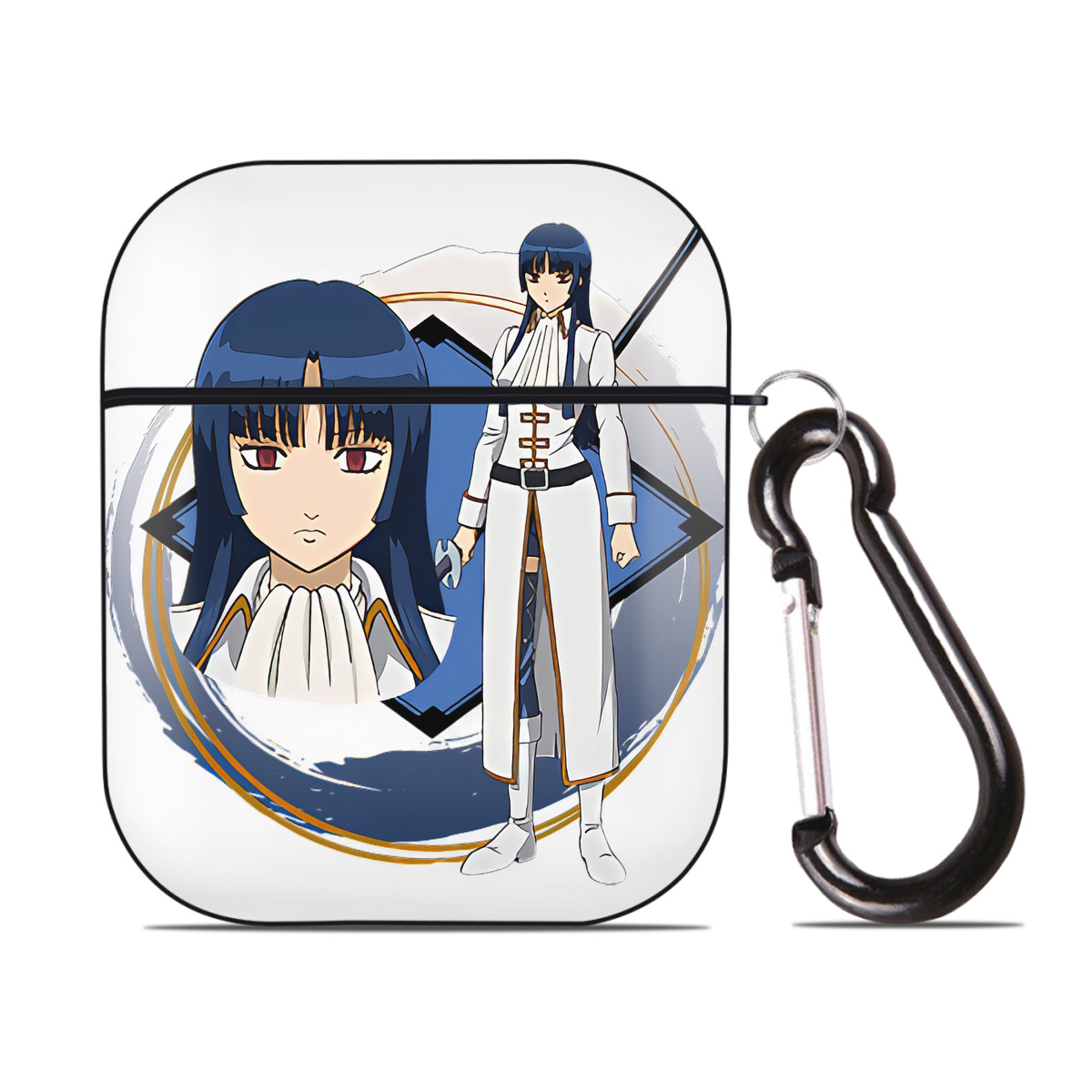 （画像用） ぎんたま 坂田銀時（さかたぎんとき） 神楽 志村新八（しむら しんぱち） GINTAMA Sakata Gintoki Kagura Shimura Shinpachi AirPods 第2世代保護ケース ハードシェル ブラック 耐衝撃・防指紋・カラビナ付き