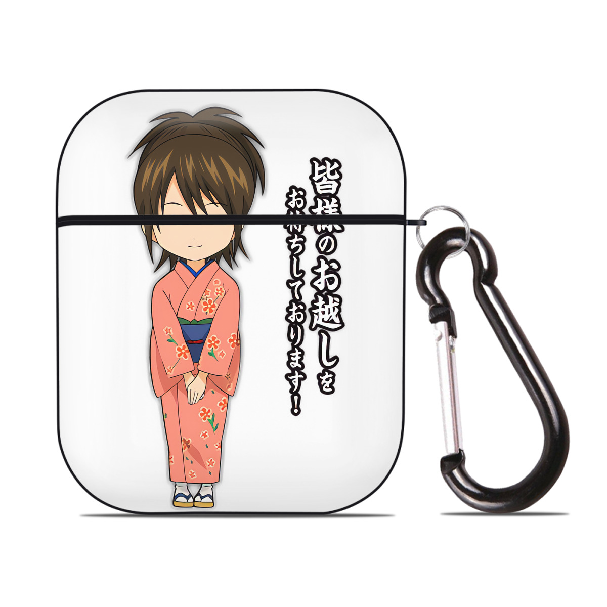 （画像用） ぎんたま 坂田銀時（さかたぎんとき） 神楽 志村新八（しむら しんぱち） GINTAMA Sakata Gintoki Kagura Shimura Shinpachi AirPods 第2世代保護ケース ハードシェル ブラック 耐衝撃・防指紋・カラビナ付き