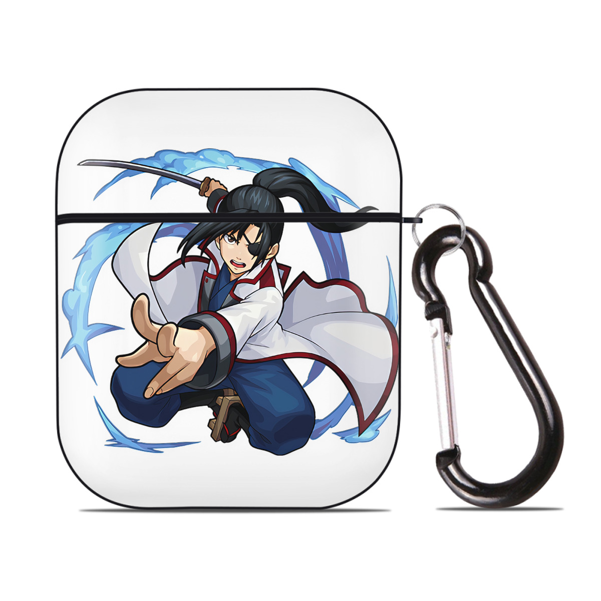 （画像用） ぎんたま 坂田銀時（さかたぎんとき） 神楽 志村新八（しむら しんぱち） GINTAMA Sakata Gintoki Kagura Shimura Shinpachi AirPods 第2世代保護ケース ハードシェル ブラック 耐衝撃・防指紋・カラビナ付き