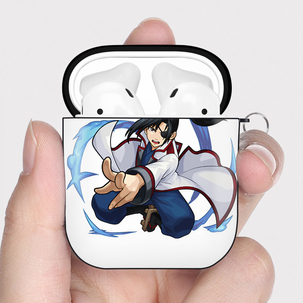 （画像用） ぎんたま 坂田銀時（さかたぎんとき） 神楽 志村新八（しむら しんぱち） GINTAMA Sakata Gintoki Kagura Shimura Shinpachi AirPods 第2世代保護ケース ハードシェル ブラック 耐衝撃・防指紋・カラビナ付き