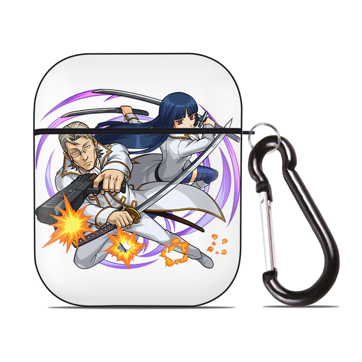 （画像用） ぎんたま 坂田銀時（さかたぎんとき） 神楽 志村新八（しむら しんぱち） GINTAMA Sakata Gintoki Kagura Shimura Shinpachi AirPods 第2世代保護ケース ハードシェル ブラック 耐衝撃・防指紋・カラビナ付き