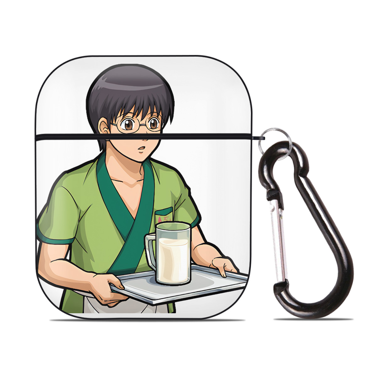 （画像用） ぎんたま 坂田銀時（さかたぎんとき） 神楽 志村新八（しむら しんぱち） GINTAMA Sakata Gintoki Kagura Shimura Shinpachi AirPods 第2世代保護ケース ハードシェル ブラック 耐衝撃・防指紋・カラビナ付き