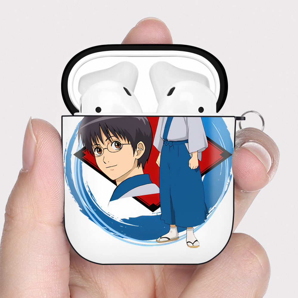 （画像用） ぎんたま 坂田銀時（さかたぎんとき） 神楽 志村新八（しむら しんぱち） GINTAMA Sakata Gintoki Kagura Shimura Shinpachi AirPods 第2世代保護ケース ハードシェル ブラック 耐衝撃・防指紋・カラビナ付き