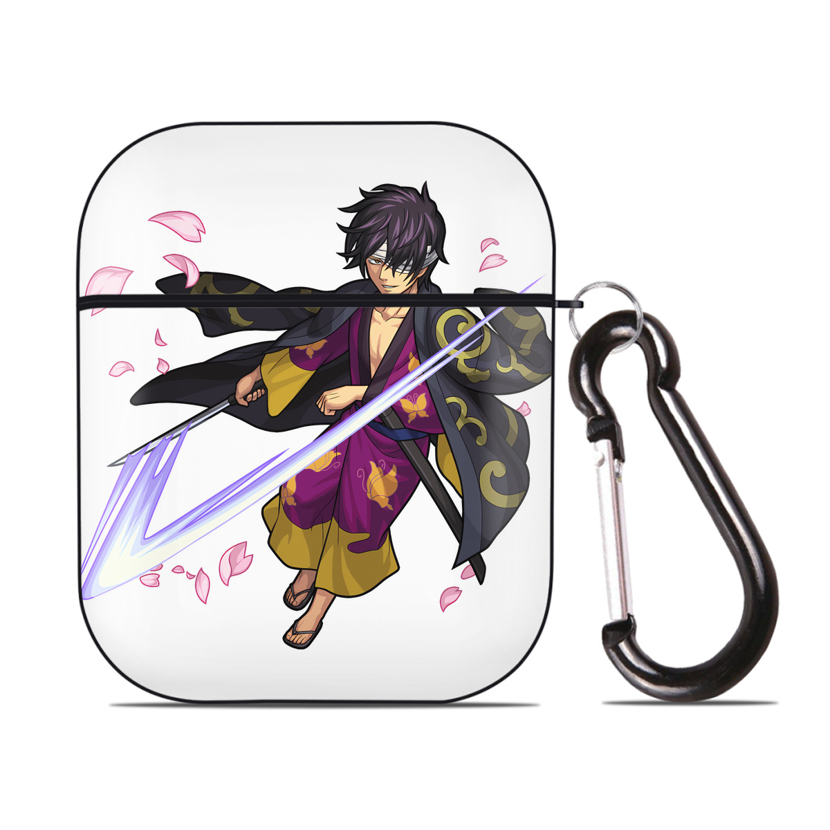 （画像用） ぎんたま 坂田銀時（さかたぎんとき） 神楽 志村新八（しむら しんぱち） GINTAMA Sakata Gintoki Kagura Shimura Shinpachi AirPods 第2世代保護ケース ハードシェル ブラック 耐衝撃・防指紋・カラビナ付き