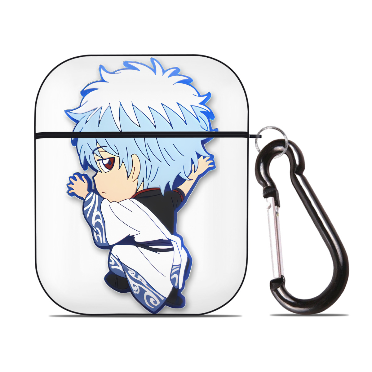 （画像用） ぎんたま 坂田銀時（さかたぎんとき） 神楽 志村新八（しむら しんぱち） GINTAMA Sakata Gintoki Kagura Shimura Shinpachi AirPods 第2世代保護ケース ハードシェル ブラック 耐衝撃・防指紋・カラビナ付き