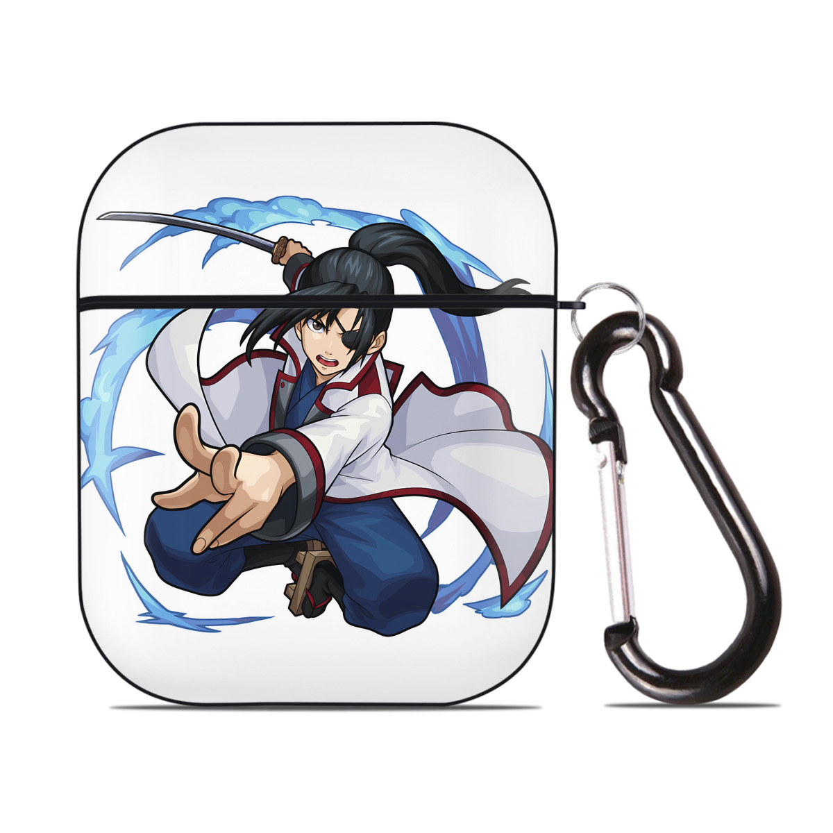 （画像用） ぎんたま 坂田銀時（さかたぎんとき） 神楽 志村新八（しむら しんぱち） GINTAMA Sakata Gintoki Kagura Shimura Shinpachi AirPods 第2世代保護ケース ハードシェル ブラック 耐衝撃・防指紋・カラビナ付き