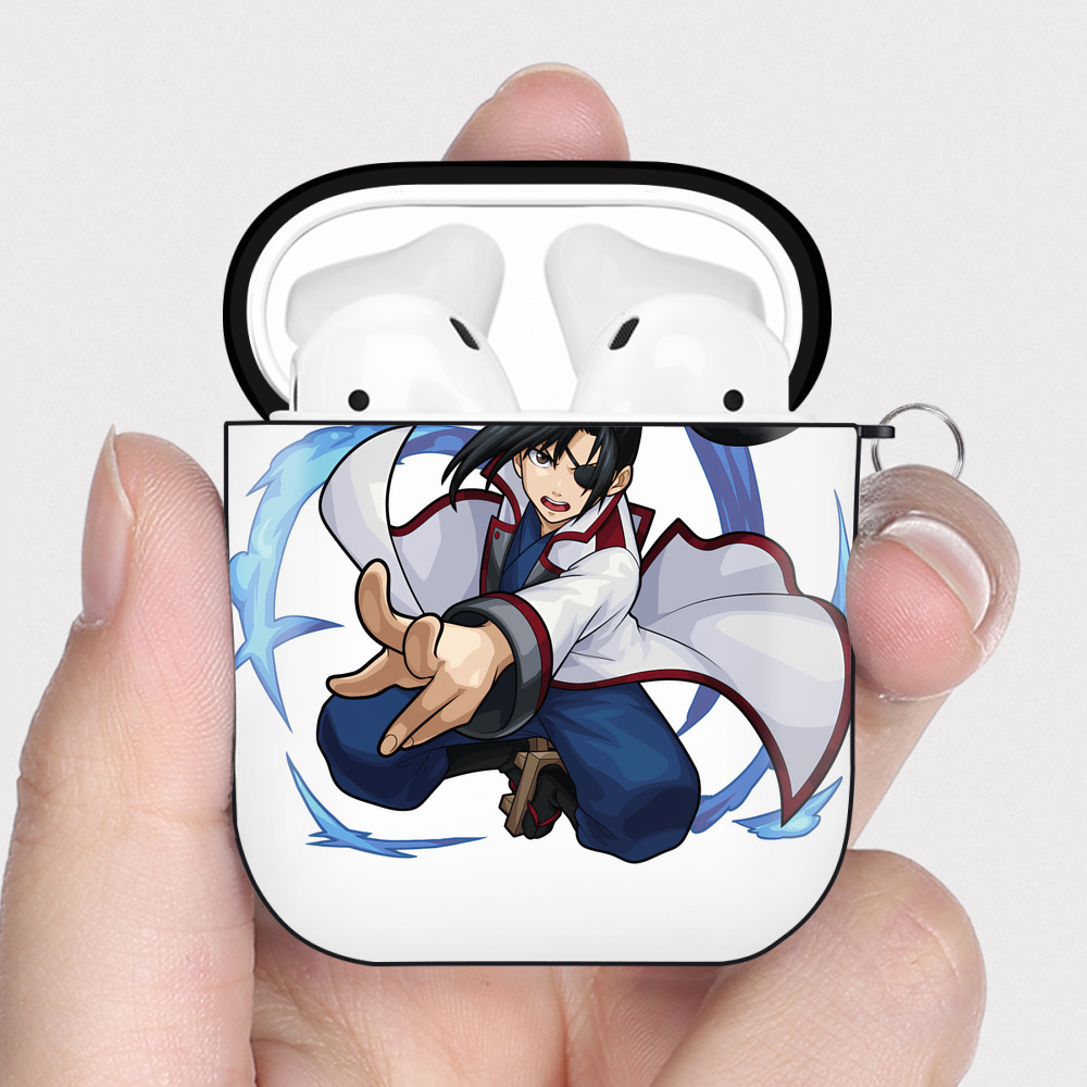 （画像用） ぎんたま 坂田銀時（さかたぎんとき） 神楽 志村新八（しむら しんぱち） GINTAMA Sakata Gintoki Kagura Shimura Shinpachi AirPods 第2世代保護ケース ハードシェル ブラック 耐衝撃・防指紋・カラビナ付き