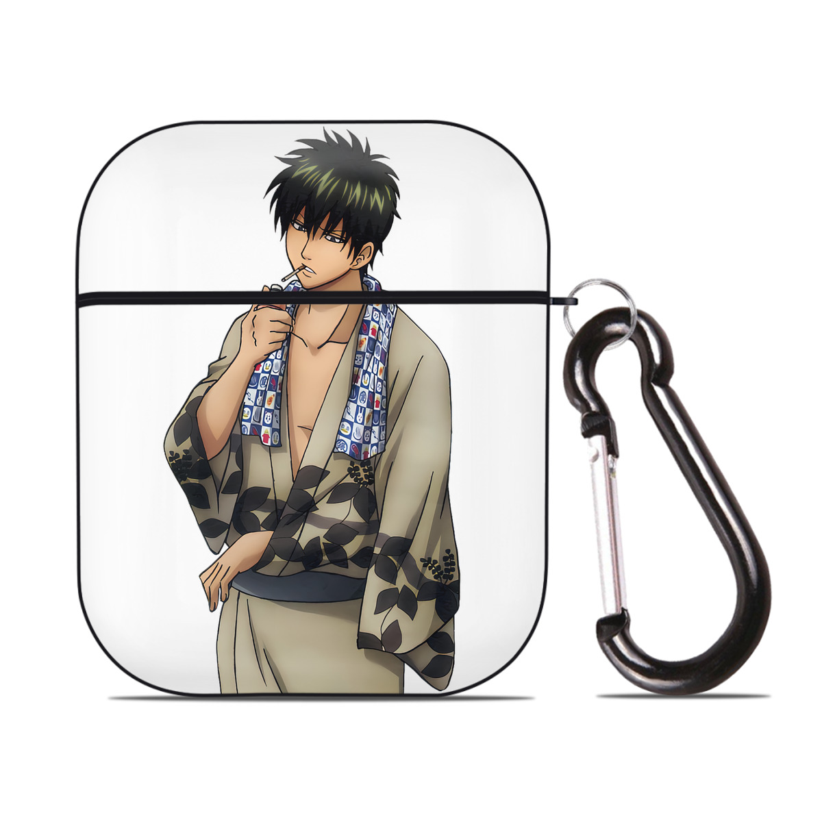 （画像用） ぎんたま 坂田銀時（さかたぎんとき） 神楽 志村新八（しむら しんぱち） GINTAMA Sakata Gintoki Kagura Shimura Shinpachi AirPods 第2世代保護ケース ハードシェル ブラック 耐衝撃・防指紋・カラビナ付き