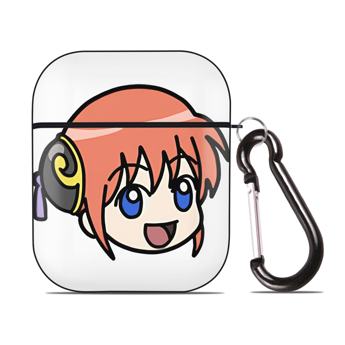 （画像用） ぎんたま 坂田銀時（さかたぎんとき） 神楽 志村新八（しむら しんぱち） GINTAMA Sakata Gintoki Kagura Shimura Shinpachi AirPods 第2世代保護ケース ハードシェル ブラック 耐衝撃・防指紋・カラビナ付き